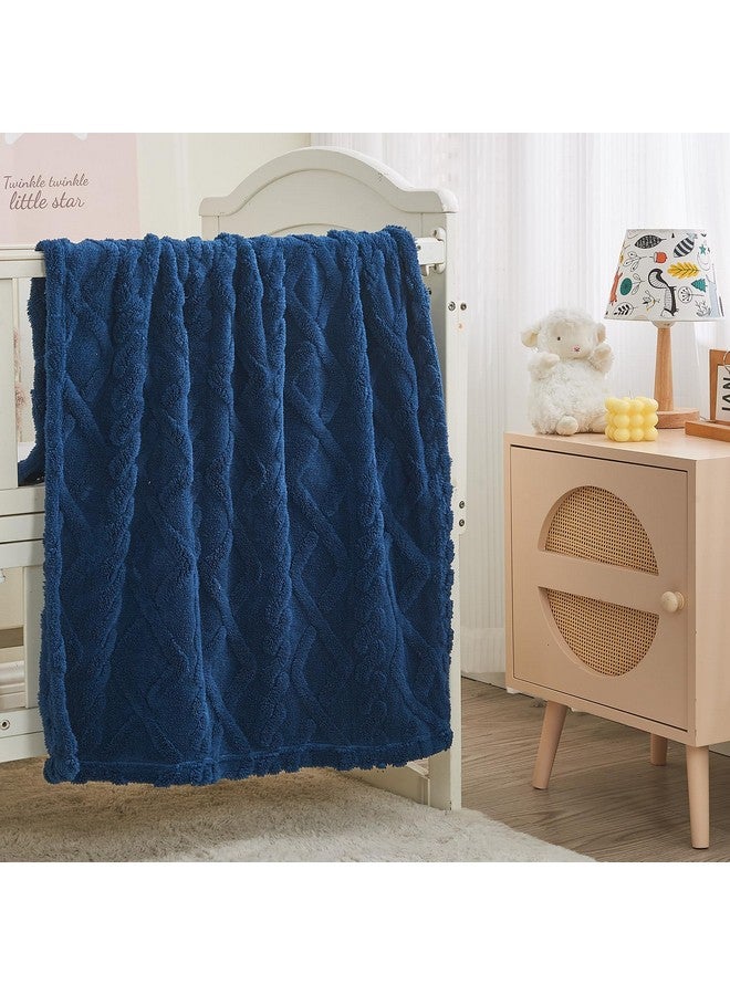 KMUSET Kids Blanket for Boys Girls 30 x 40 inches, Soft Cozy Fuzzy Swaddle 3D Jacquard Throw Blanket, Navy - Image 4