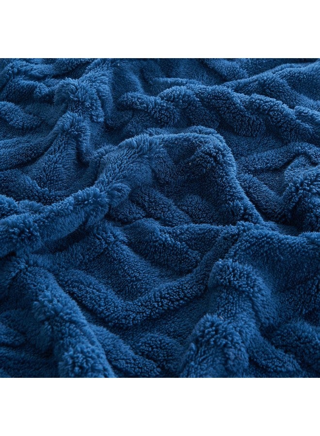 KMUSET Kids Blanket for Boys Girls 30 x 40 inches, Soft Cozy Fuzzy Swaddle 3D Jacquard Throw Blanket, Navy - Image 2