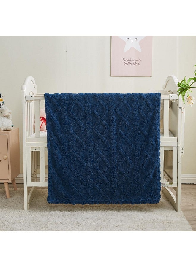 KMUSET Kids Blanket for Boys Girls 30 x 40 inches, Soft Cozy Fuzzy Swaddle 3D Jacquard Throw Blanket, Navy - Image 5