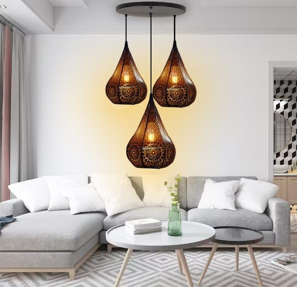 KINIS Lezar Cutting Diamond Shape Round Cluster Pendant Light/Cluster Hanging Light/Cluster Ceiling Light/Three Pendant Lamp to Décor Home/Bedroom/Office/Dining/Cafe/Restaurants (with Bulb) - Image 2