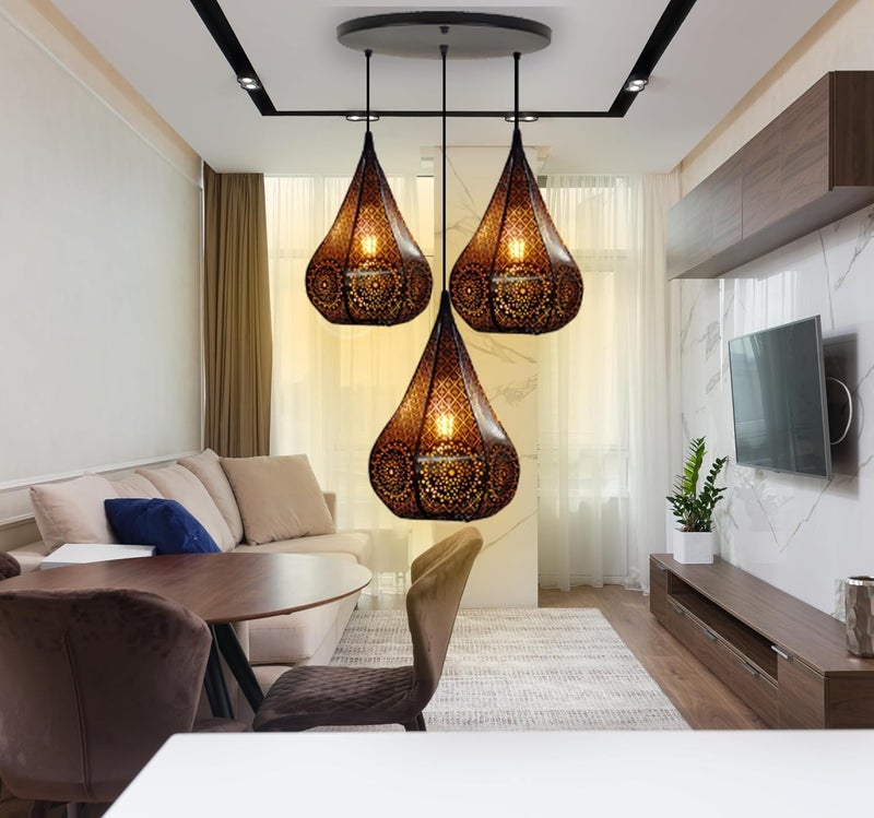 KINIS Lezar Cutting Diamond Shape Round Cluster Pendant Light/Cluster Hanging Light/Cluster Ceiling Light/Three Pendant Lamp to Décor Home/Bedroom/Office/Dining/Cafe/Restaurants (with Bulb) - Image 1