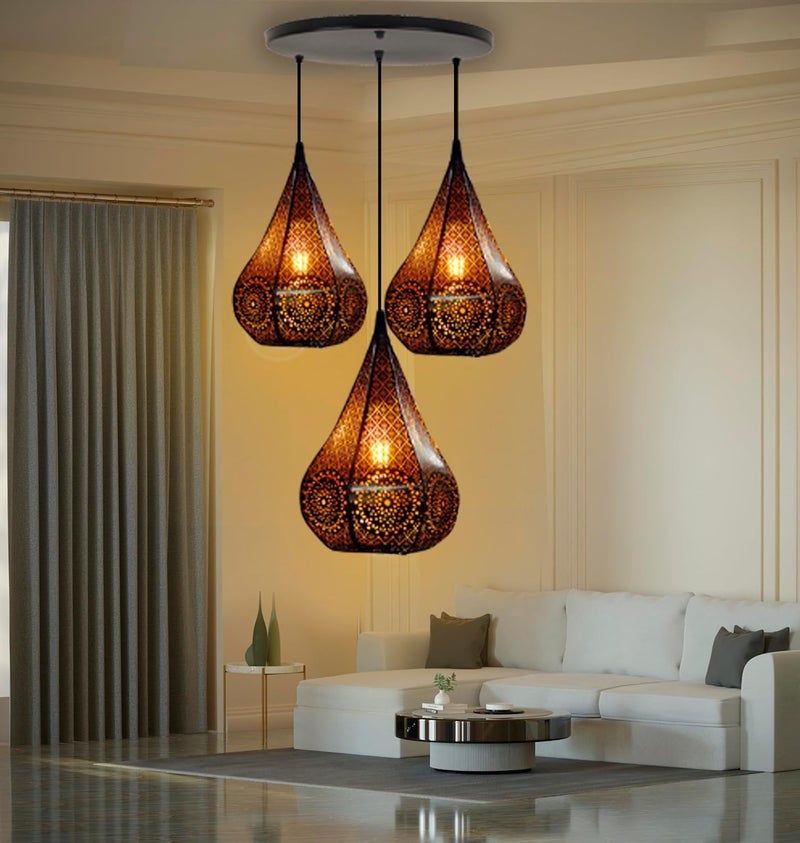 KINIS Lezar Cutting Diamond Shape Round Cluster Pendant Light/Cluster Hanging Light/Cluster Ceiling Light/Three Pendant Lamp to Décor Home/Bedroom/Office/Dining/Cafe/Restaurants (with Bulb) - Image 3