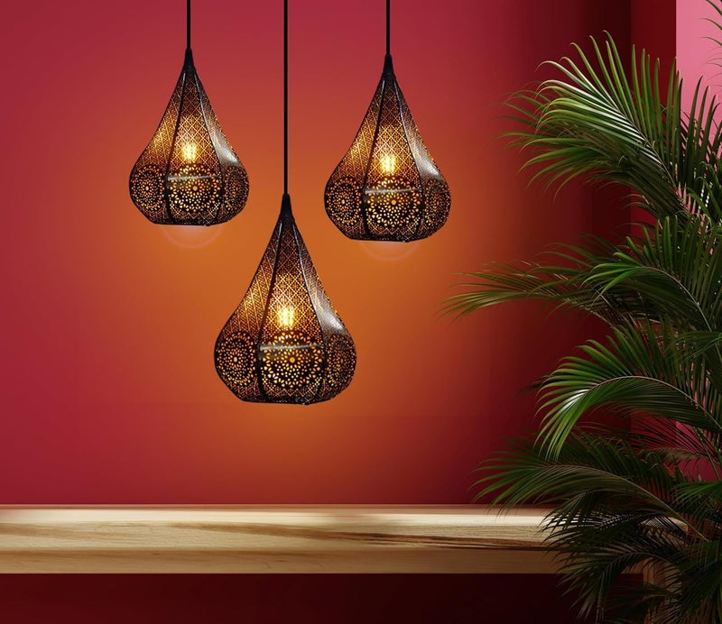KINIS Lezar Cutting Diamond Shape Round Cluster Pendant Light/Cluster Hanging Light/Cluster Ceiling Light/Three Pendant Lamp to Décor Home/Bedroom/Office/Dining/Cafe/Restaurants (with Bulb) - Image 4