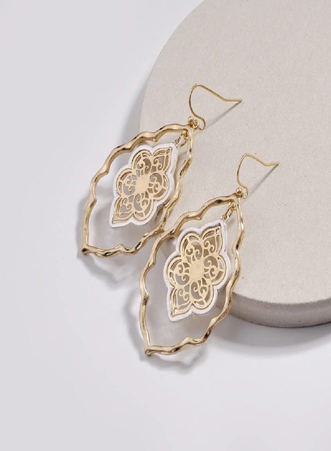 BOGZON Gold Filigree Flower Earrings for Women Dangling Jewelry (gold filigree earrings) - Image 4