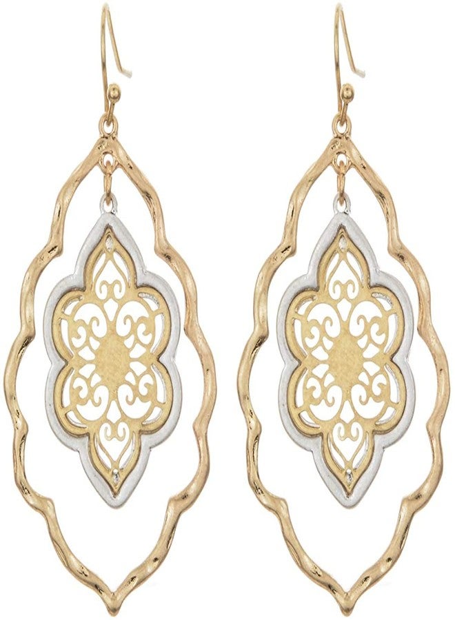 BOGZON Gold Filigree Flower Earrings for Women Dangling Jewelry (gold filigree earrings) - Image 1