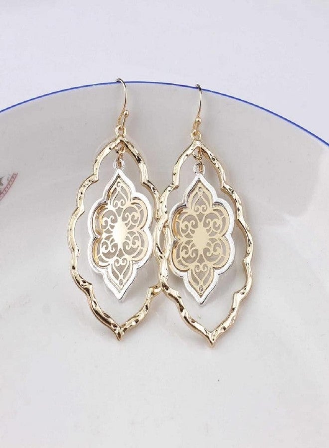 BOGZON Gold Filigree Flower Earrings for Women Dangling Jewelry (gold filigree earrings) - Image 3