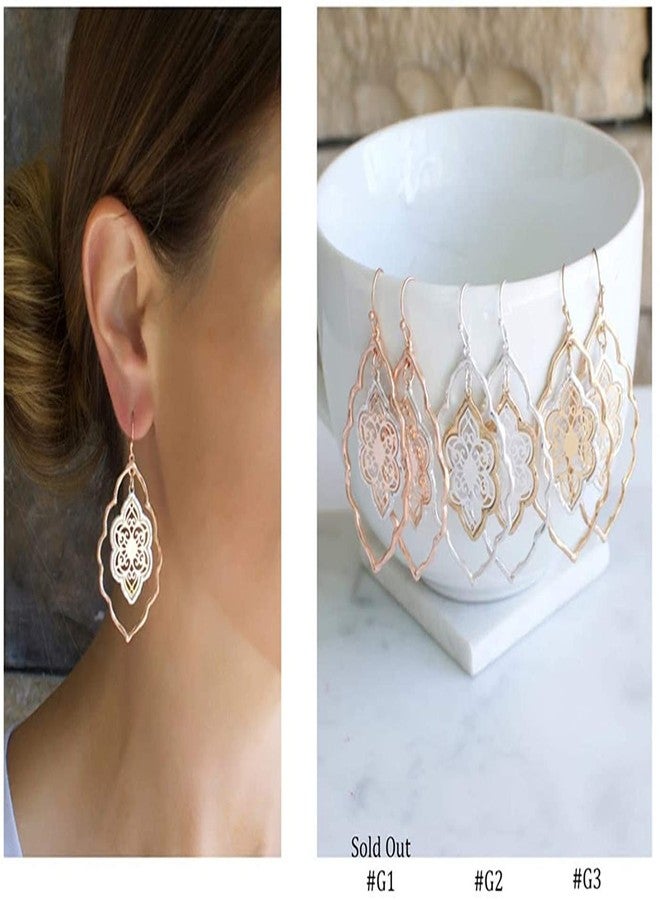 BOGZON Gold Filigree Flower Earrings for Women Dangling Jewelry (gold filigree earrings) - Image 5