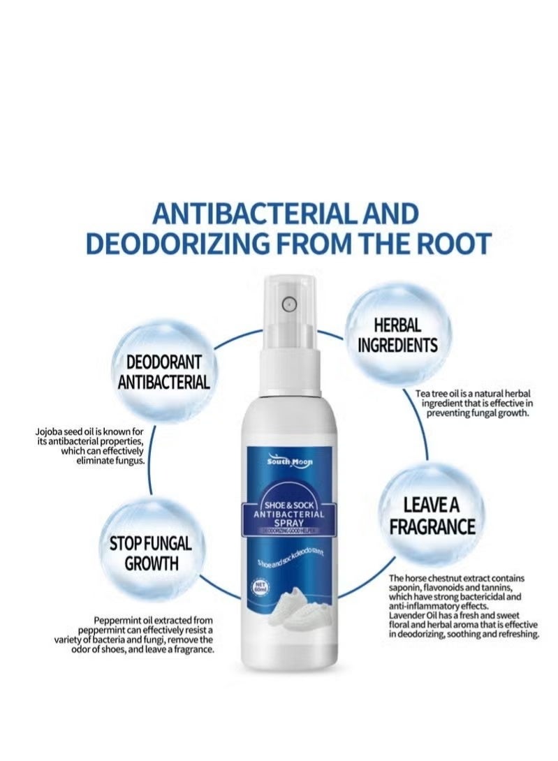 SOUTH MOON Shoe Odor Eliminator Spray Antibacterial Sneaker Deodorizer Foot Odor Remover Shoe and Sock Spray Removes Bad Smell for Sneakers Boots Sports Shoes Quick Dry Formula 60ml - Image 2