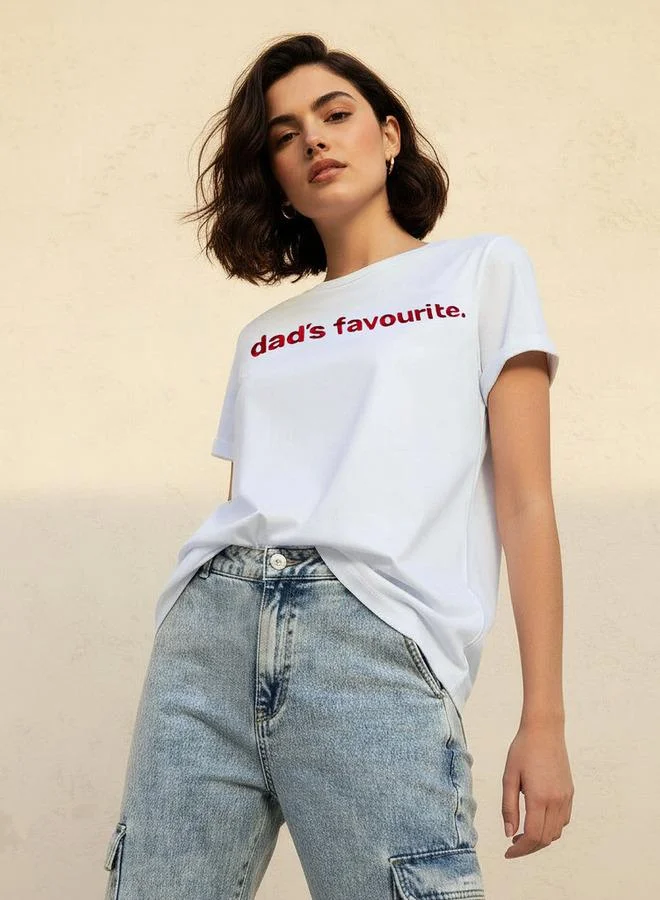 Splash FAV Cotton T-shirt with Slogan Embroidery