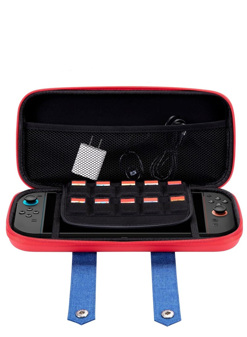 Carrying Case for Nintendo Switch 2 2025, Protective Case with 10 Game Cartridge Holders, Travel Carrying Storage Pouch - Red Blue - Image 4