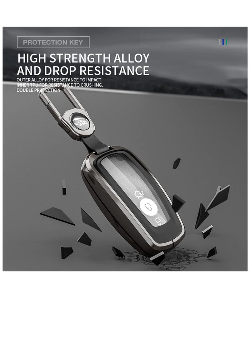 Generic For Ford Key Fob Cover With Leather Keychain, Metal Shell Soft TPU Full Protection Key Case For Ford 2017-2023 Explorer Fusion Mustang Escape F150 F250 F350 F450 F550 Edge 3 4 5 Buttons Smart Remote - Image 4