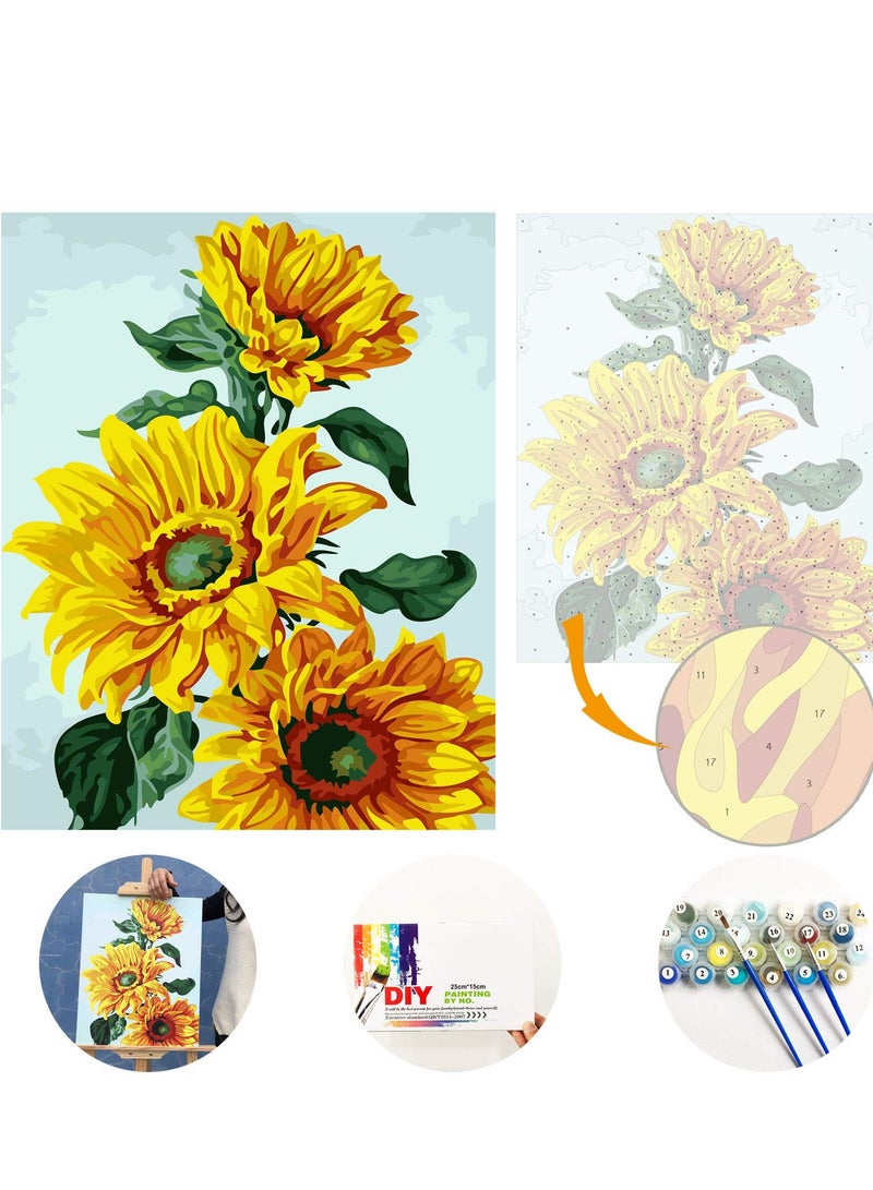 SOLARAE Paint by Numbers for Adults Beginner Kids DIY Adult Number Kits on Canvas Flowers Acrylic Painting with 3 Brushes Easy Crafts Hobby Oil Kit-Sunflower No Framed - Image 5
