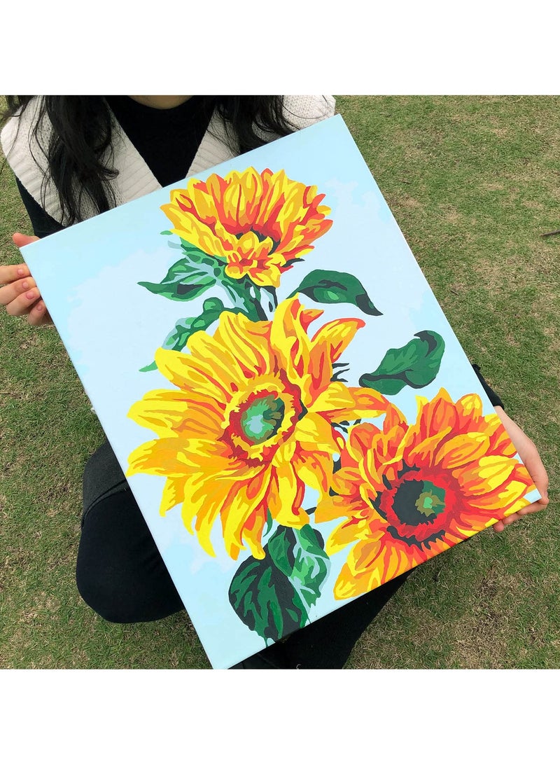 SOLARAE Paint by Numbers for Adults Beginner Kids DIY Adult Number Kits on Canvas Flowers Acrylic Painting with 3 Brushes Easy Crafts Hobby Oil Kit-Sunflower No Framed - Image 2