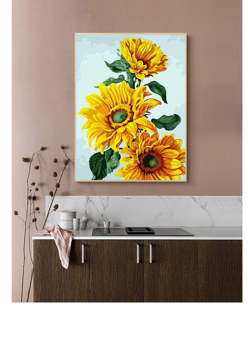 SOLARAE Paint by Numbers for Adults Beginner Kids DIY Adult Number Kits on Canvas Flowers Acrylic Painting with 3 Brushes Easy Crafts Hobby Oil Kit-Sunflower No Framed - Image 4