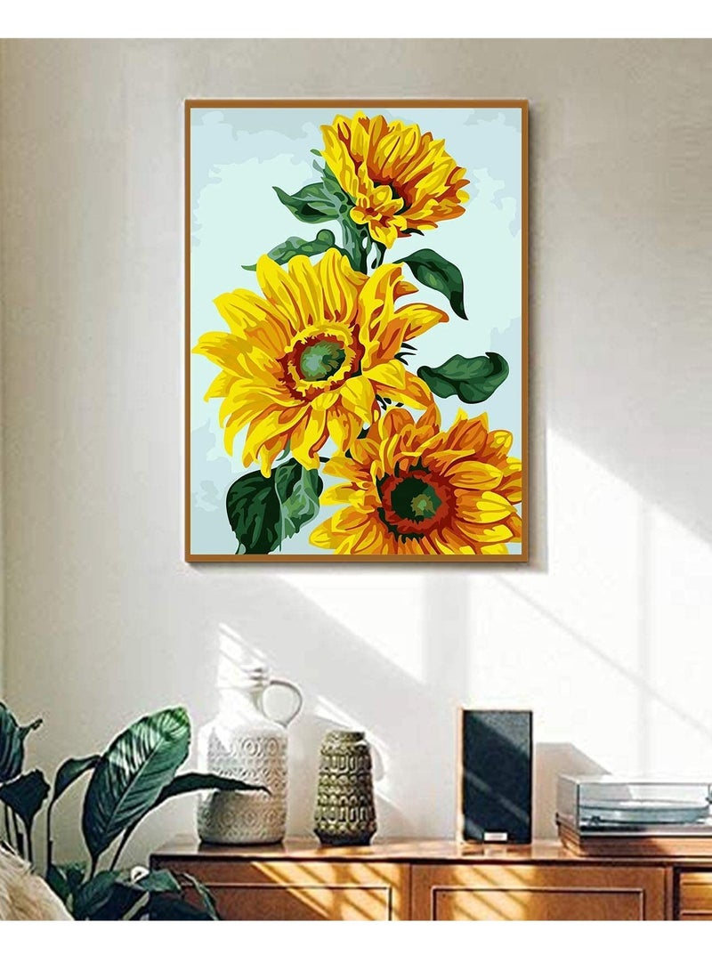 SOLARAE Paint by Numbers for Adults Beginner Kids DIY Adult Number Kits on Canvas Flowers Acrylic Painting with 3 Brushes Easy Crafts Hobby Oil Kit-Sunflower No Framed - Image 3