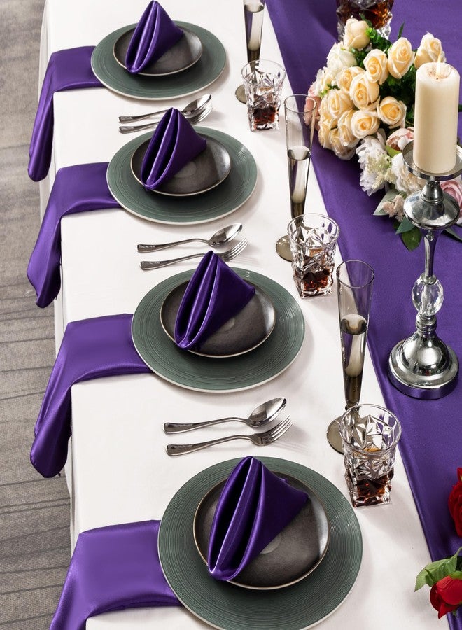 Counfeisly 36 Pack Square Satin Dinner Napkins, 16x16 Inches Silky Soft Smooth Table Cloth Napkins for Restaurant Weddings Banquet Party Decoration, Purple - Image 2