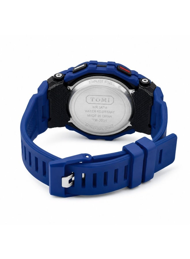TOMI Blaze TM2020 Digital Sports Watch for Men – Electric Blue Tactical Design, 3ATM Water Resistant, LED Backlight, Multi-Function Silicone Strap Military Wristwatch - Image 2