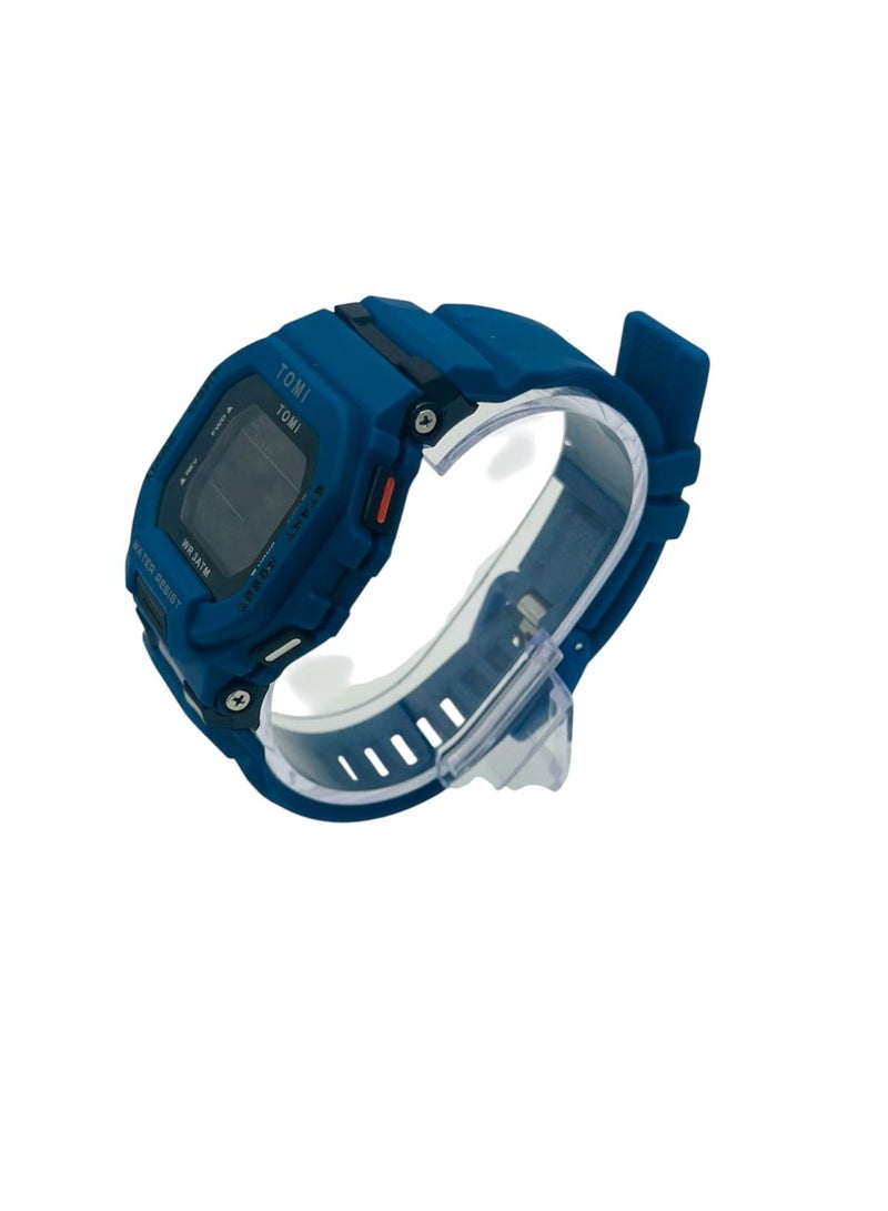 TOMI Blaze TM2020 Digital Sports Watch for Men – Electric Blue Tactical Design, 3ATM Water Resistant, LED Backlight, Multi-Function Silicone Strap Military Wristwatch - Image 4