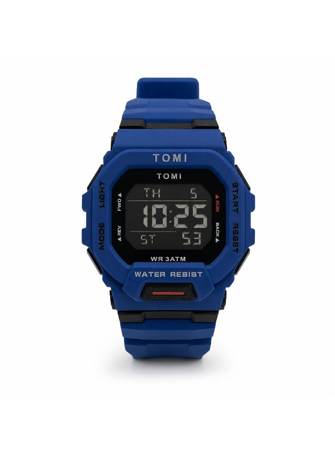 TOMI Blaze TM2020 Digital Sports Watch for Men – Electric Blue Tactical Design, 3ATM Water Resistant, LED Backlight, Multi-Function Silicone Strap Military Wristwatch - Image 1