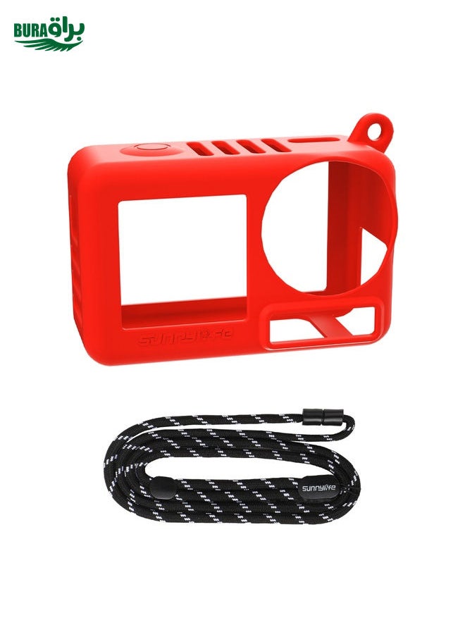 BURAQ For DJI Osmo Action 5 Pro Sunnylife Silicone Protective Case Scratch-proof Camera Cover with Lanyard (Red)  - Image 1