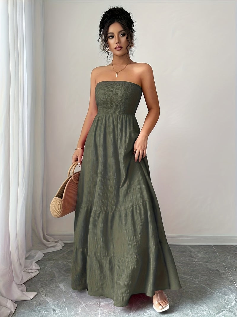 Women'S Solid Color Off-Shoulder Pleated Summer Casual Sleeveless Dress, Elegant And Comfortable Dress for Women - Image 3