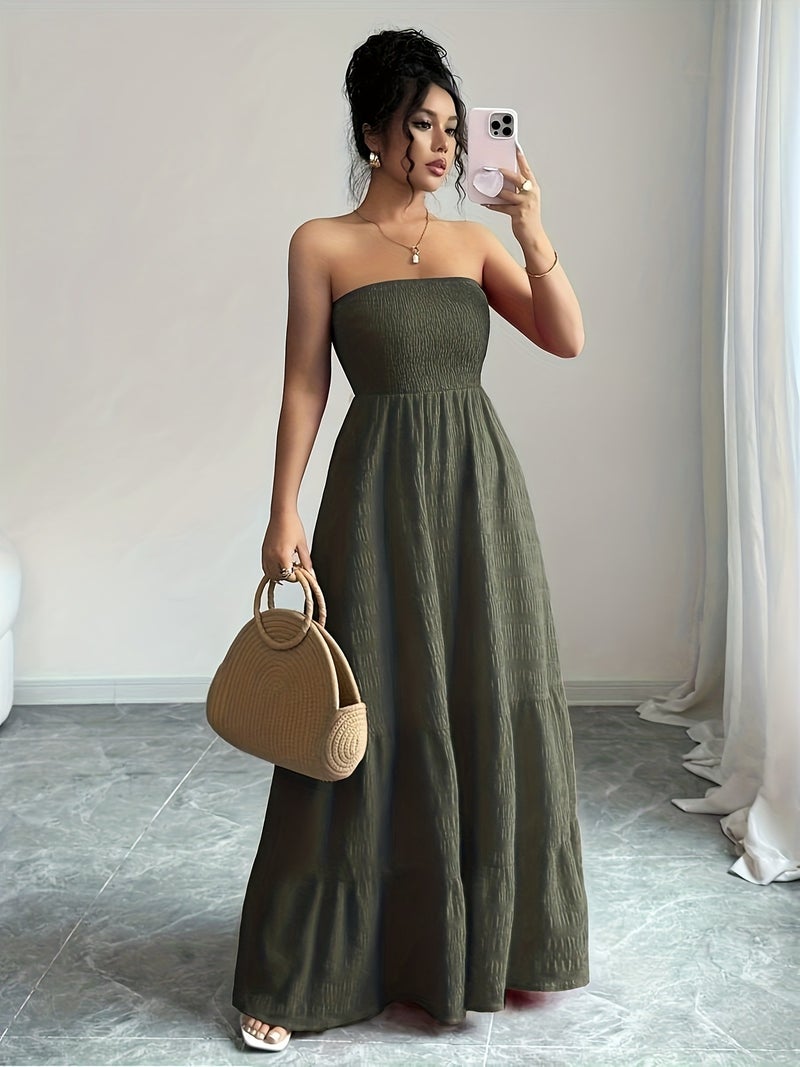 Women'S Solid Color Off-Shoulder Pleated Summer Casual Sleeveless Dress, Elegant And Comfortable Dress for Women - Image 2