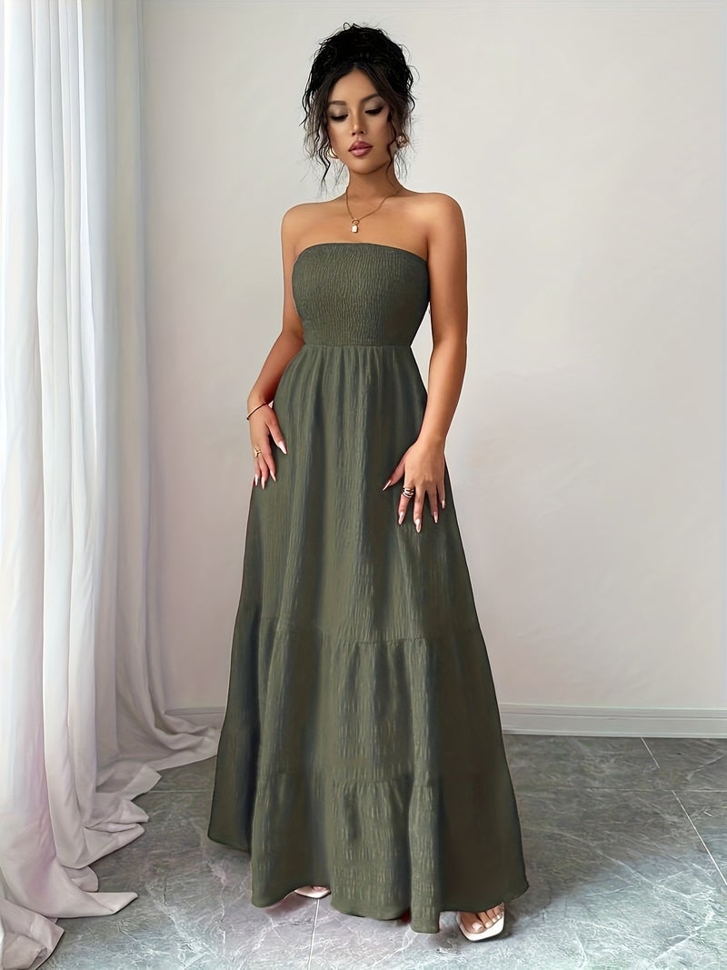 Women'S Solid Color Off-Shoulder Pleated Summer Casual Sleeveless Dress, Elegant And Comfortable Dress for Women - Image 4