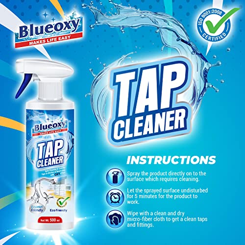 BLUEOXY Tap Cleaner Spray - 500ml | The Expert Hard Water | Soap Scum | Limescale Stain Remover Best for Basins | Faucets | Taps | Fixtures | Bathtubs | Shower Glasses - Pack of 1 - Image 3