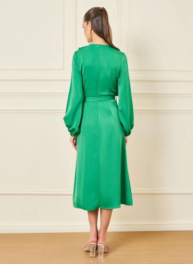Styli Satin Green Midi Dress