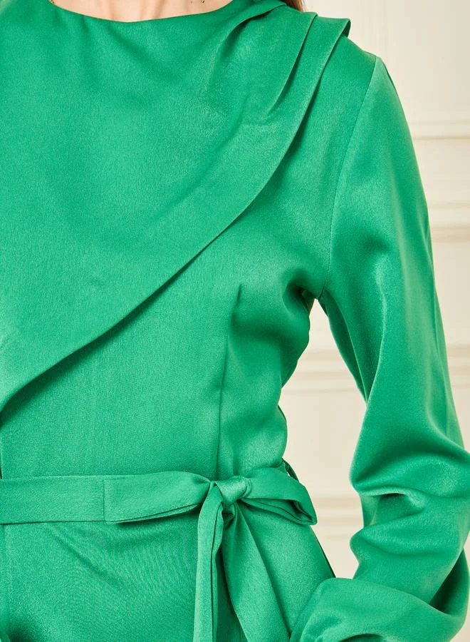 Styli Satin Green Midi Dress