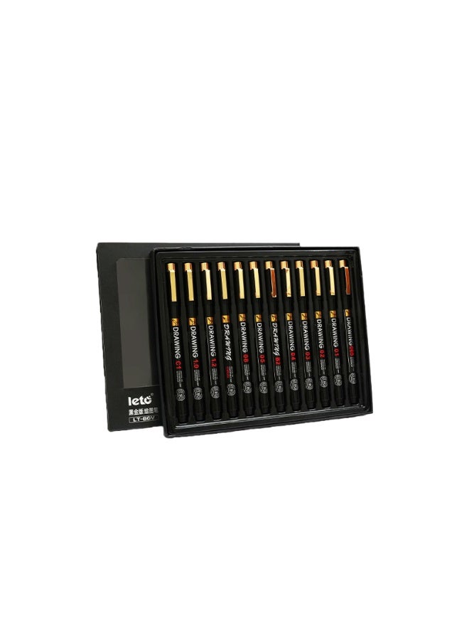 Leto Set of 12 Black Gold Drawing Pens - Image 1