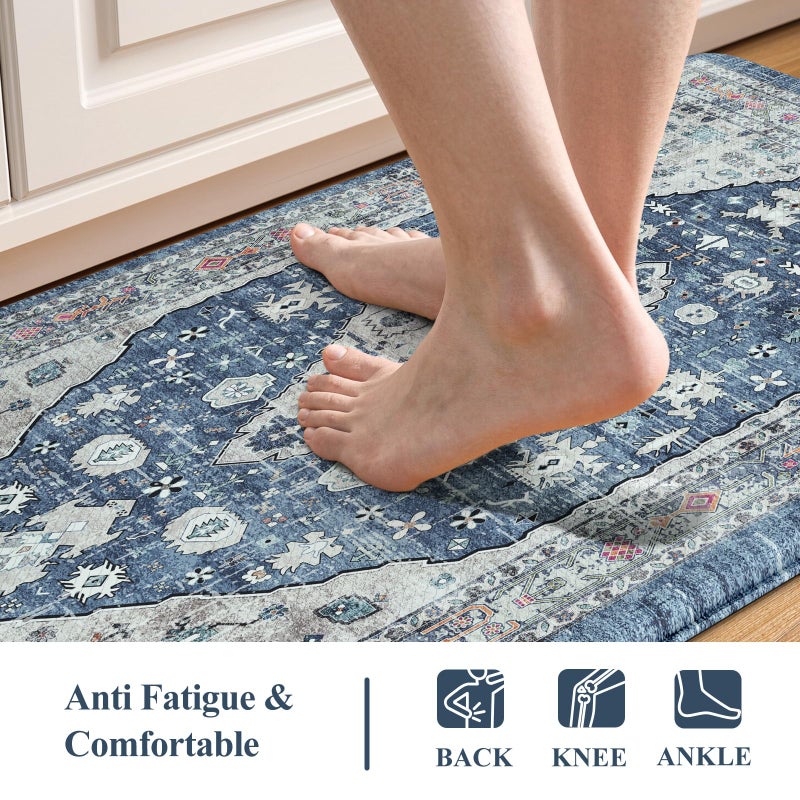 Collive Boho Kitchen Rugs Set of 2 Non Skid Kitchen Mats for Floor Cushioned Anti Fatigue Kitchen Floor Mats Waterproof Comfort Heavy Duty Foam Mats for Standing Desk Sink Laundry, 17.3"x29"+17.3"x47" - Image 3