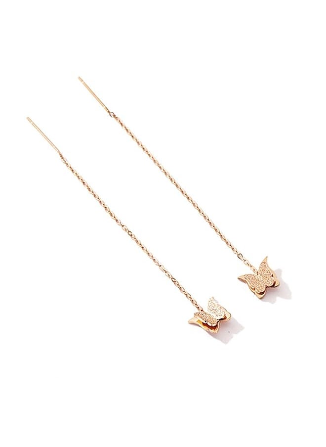 YELLOW CHIMES - Western Rose Gold Plated Stainless Steel Butterfly Shaped Threader Earrings For Women And Girls - Image 1