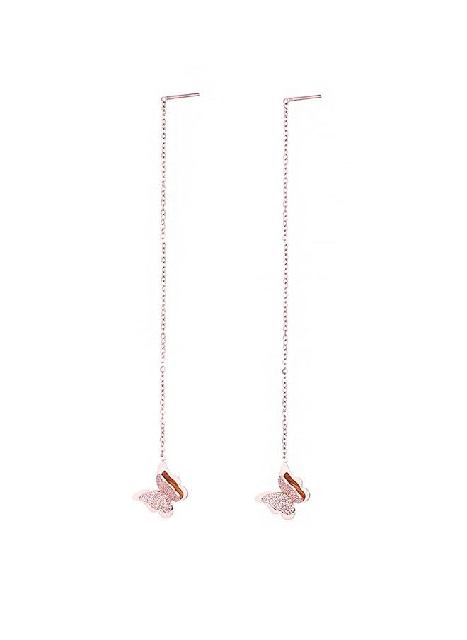 YELLOW CHIMES - Western Rose Gold Plated Stainless Steel Butterfly Shaped Threader Earrings For Women And Girls - Image 1