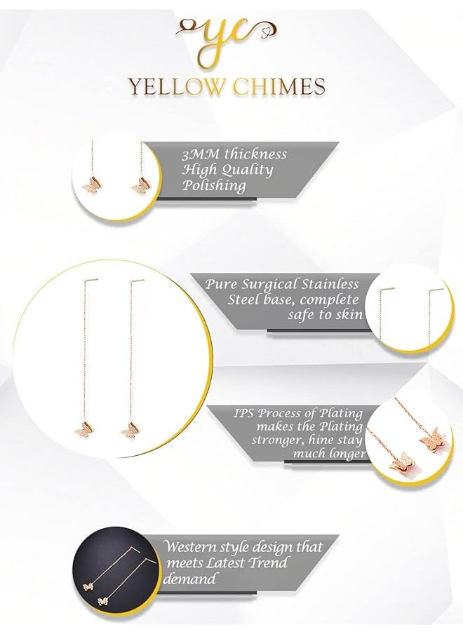 YELLOW CHIMES - Western Rose Gold Plated Stainless Steel Butterfly Shaped Threader Earrings For Women And Girls - Image 1
