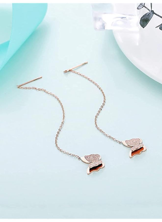 YELLOW CHIMES - Western Rose Gold Plated Stainless Steel Butterfly Shaped Threader Earrings For Women And Girls - Image 1