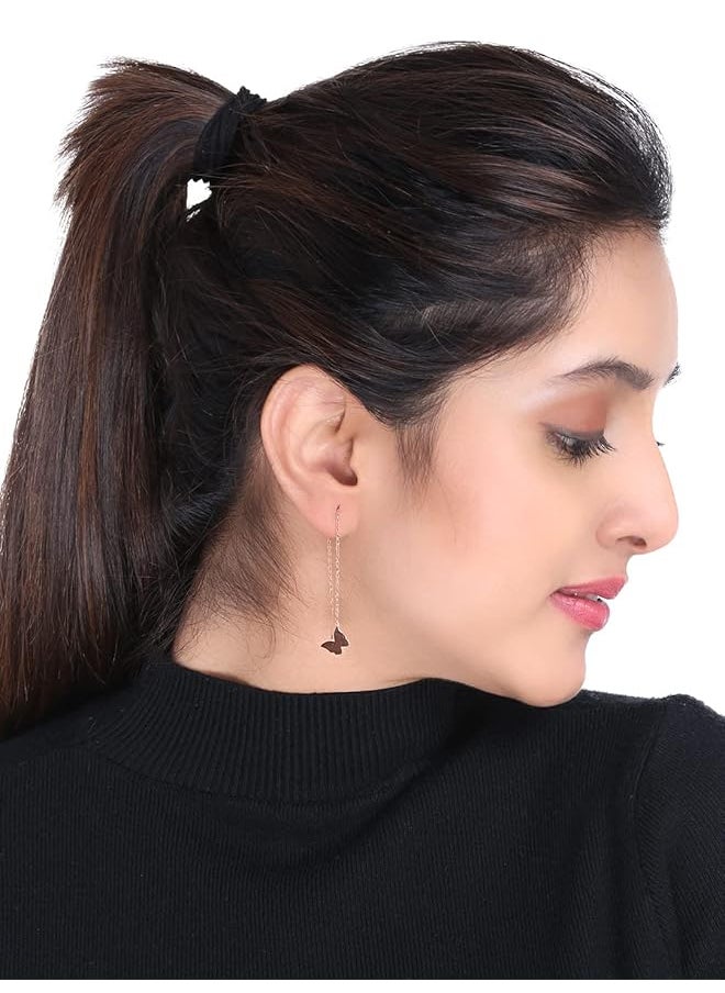 YELLOW CHIMES - Western Rose Gold Plated Stainless Steel Butterfly Shaped Threader Earrings For Women And Girls - Image 1