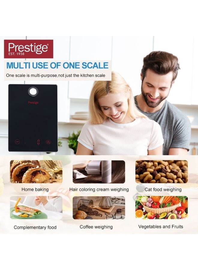 Prestige Digital Kitchen Scale Multifunction Food Weight Scale 5KG | Ultra Slim with Large LCD Display Premium Plastic and Glass Food Scales | 11lb/5kg with 0.1oz/1g Precision, black - PR81006 - Image 5