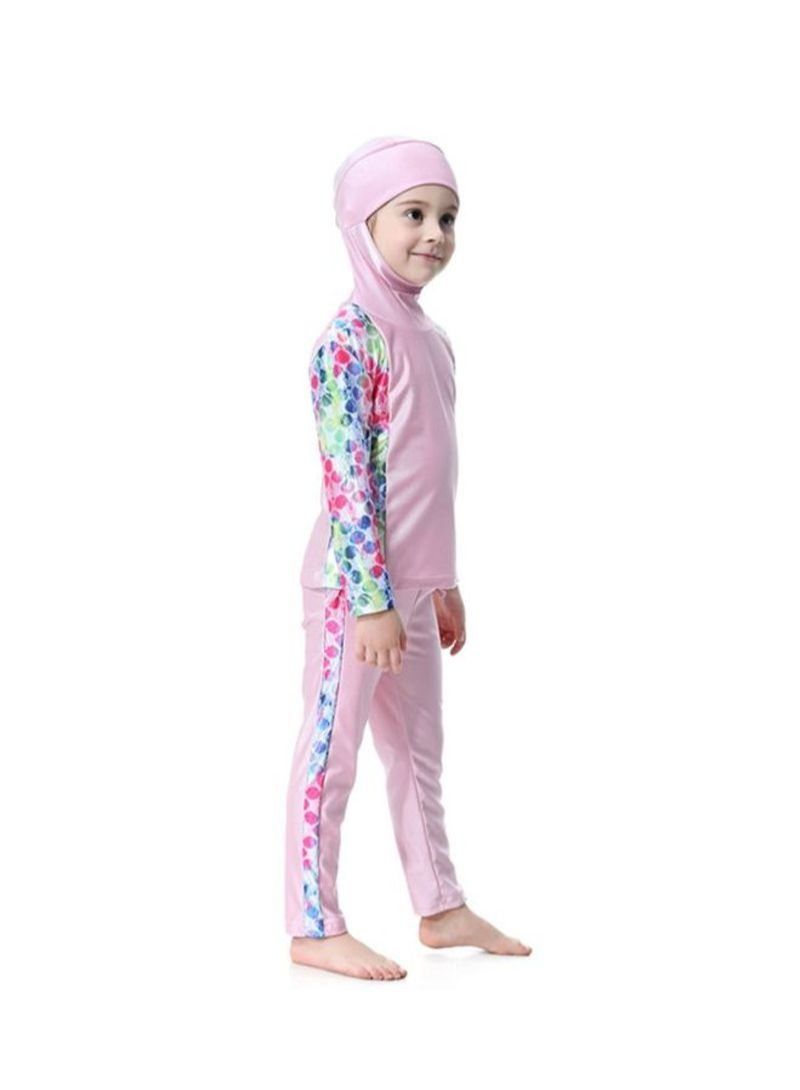 NIBEMINENT 2-Piece Long Sleeve Hooded Burkini Pink/White/Blue - Image 3