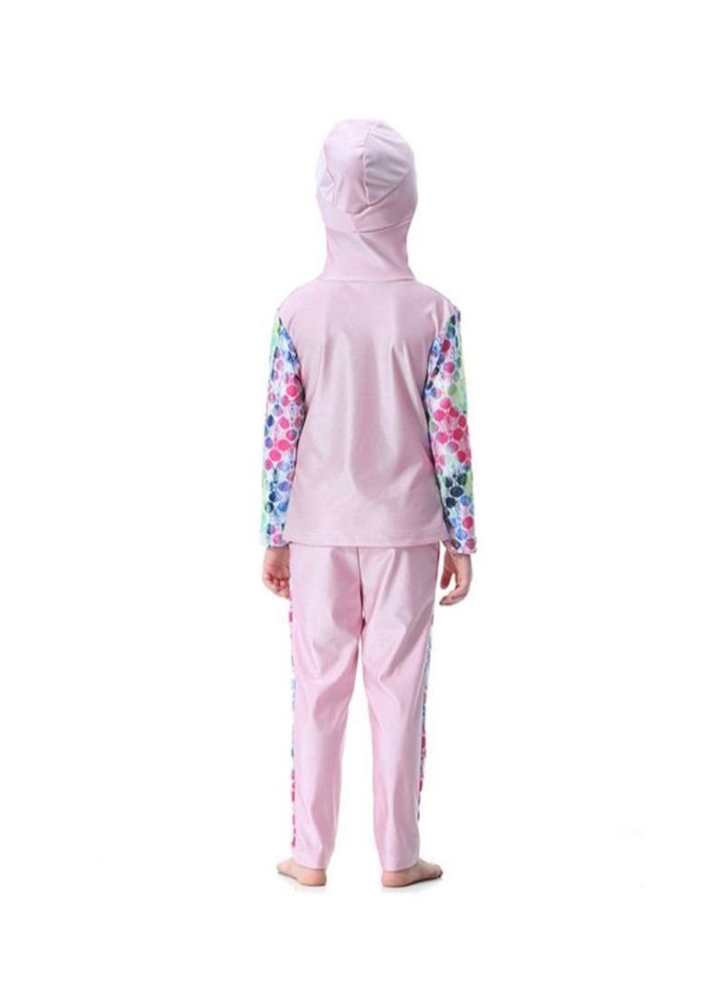 NIBEMINENT 2-Piece Long Sleeve Hooded Burkini Pink/White/Blue - Image 2