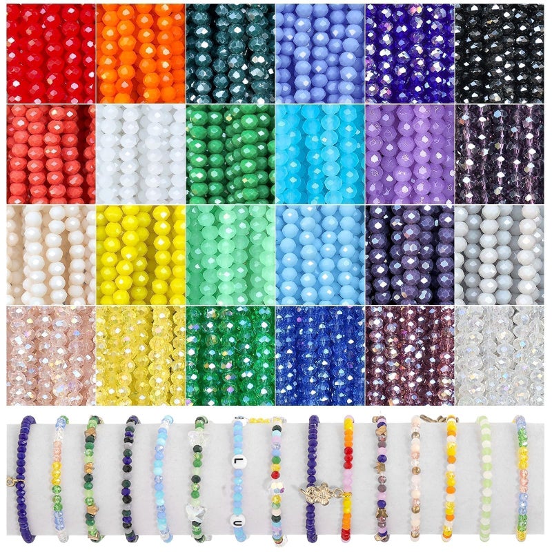 Xilitata 1800Pcs 4mm Glass Beads for Bracelets Jewelry Making, Faceted Bead Friendship Bracelet Kit, Rainbow Beads DIY Craft with Charms - Image 1