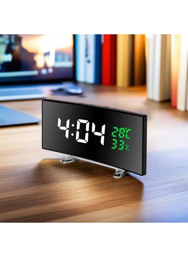 ساعة منبه رقمية LED مع شاشة عرض درجة الحرارة والرطوبة، شاشة كبيرة منحنية 6 بوصات، وضع الغفوة، 12/24 ساعة، ساعة بجانب السرير، تعمل بالقابس، 3 سطوع قابل للتعديل، متعددة الوظائف، مناسبة للمكتب المنزلي - Image 2