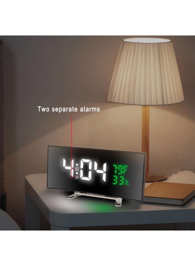 ساعة منبه رقمية LED مع شاشة عرض درجة الحرارة والرطوبة، شاشة كبيرة منحنية 6 بوصات، وضع الغفوة، 12/24 ساعة، ساعة بجانب السرير، تعمل بالقابس، 3 سطوع قابل للتعديل، متعددة الوظائف، مناسبة للمكتب المنزلي - Image 5