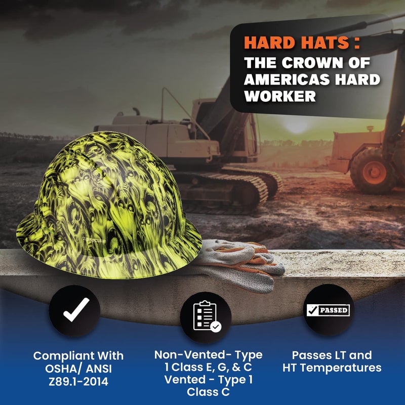 ACERPAL Full Brim Vented Three Wise Skulls Tattoo/Skull Design Matte Finish OSHA Hard Hat with 6-Point Suspension - Image 5