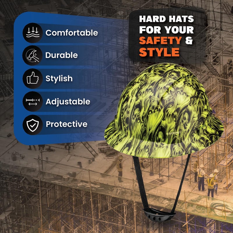 ACERPAL Full Brim Vented Three Wise Skulls Tattoo/Skull Design Matte Finish OSHA Hard Hat with 6-Point Suspension - Image 2