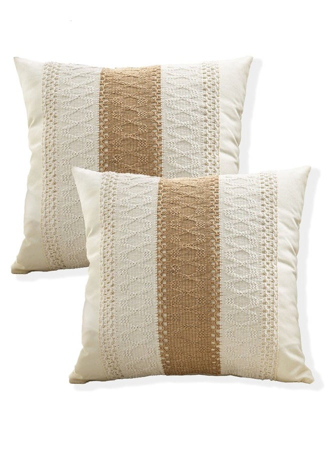 Generic Set of 2 Throw Cushion Cover, Decorative Farmhouse Boho Pillow Cases, Decorative Geometric Modern Pattern Pillow Cushion Case for Couch Bedroom Living Room Sofa (Beige, 18 x 18 Inch)  - Image 1