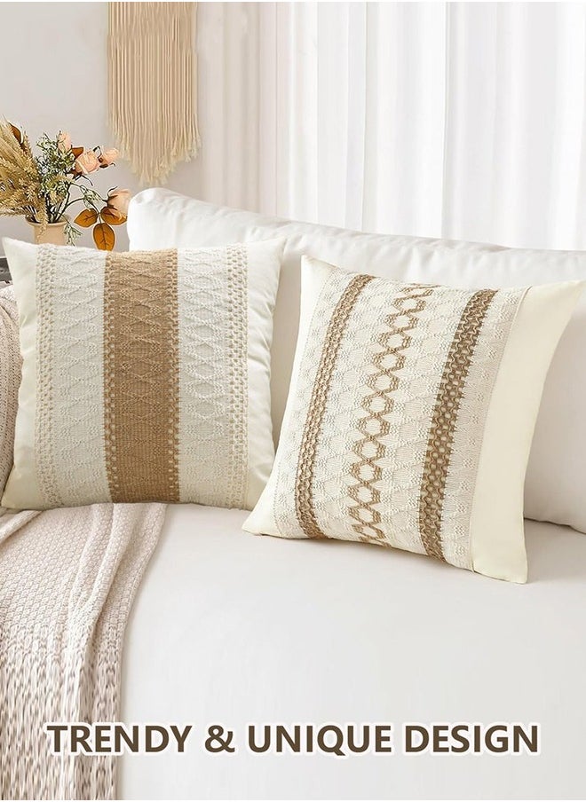 Generic Set of 2 Throw Cushion Cover, Decorative Farmhouse Boho Pillow Cases, Decorative Geometric Modern Pattern Pillow Cushion Case for Couch Bedroom Living Room Sofa (Beige, 18 x 18 Inch)  - Image 3