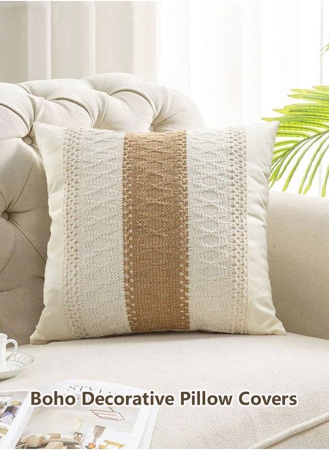 Generic Set of 2 Throw Cushion Cover, Decorative Farmhouse Boho Pillow Cases, Decorative Geometric Modern Pattern Pillow Cushion Case for Couch Bedroom Living Room Sofa (Beige, 18 x 18 Inch)  - Image 5