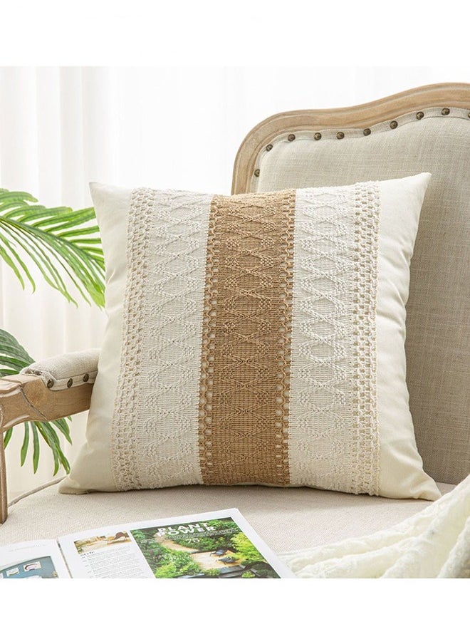 Generic Set of 2 Throw Cushion Cover, Decorative Farmhouse Boho Pillow Cases, Decorative Geometric Modern Pattern Pillow Cushion Case for Couch Bedroom Living Room Sofa (Beige, 18 x 18 Inch)  - Image 2