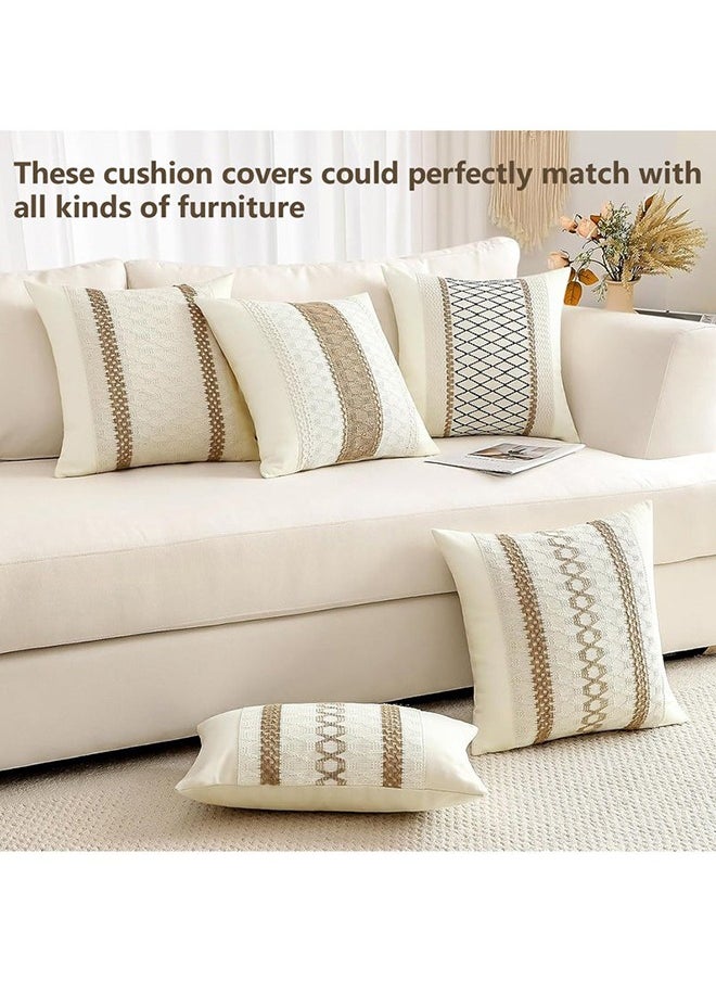 Generic Set of 2 Throw Cushion Cover, Decorative Farmhouse Boho Pillow Cases, Decorative Geometric Modern Pattern Pillow Cushion Case for Couch Bedroom Living Room Sofa (Beige, 18 x 18 Inch)  - Image 4